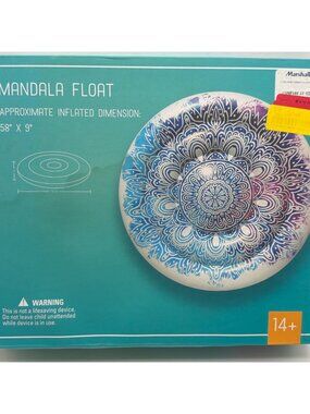 Mandala Inflatable Pool Float 58"x9" Blue & Purple For Adults 14+ Durable Vinyl